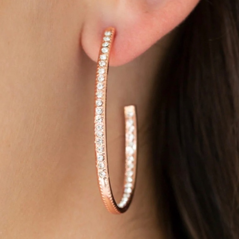 Paparazzi Rosetone Rhinestone Oblong Hoop Earrings